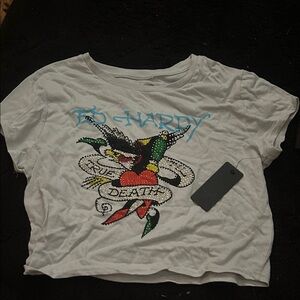 Ed Hardy White Tee with Colorful Tattoo Art